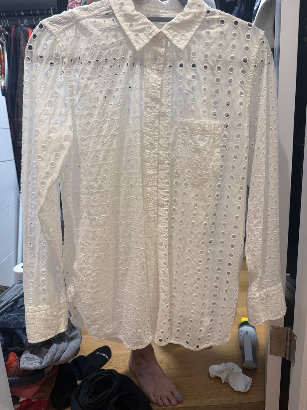 J. Crew White Eyelet Button-Down Shirt